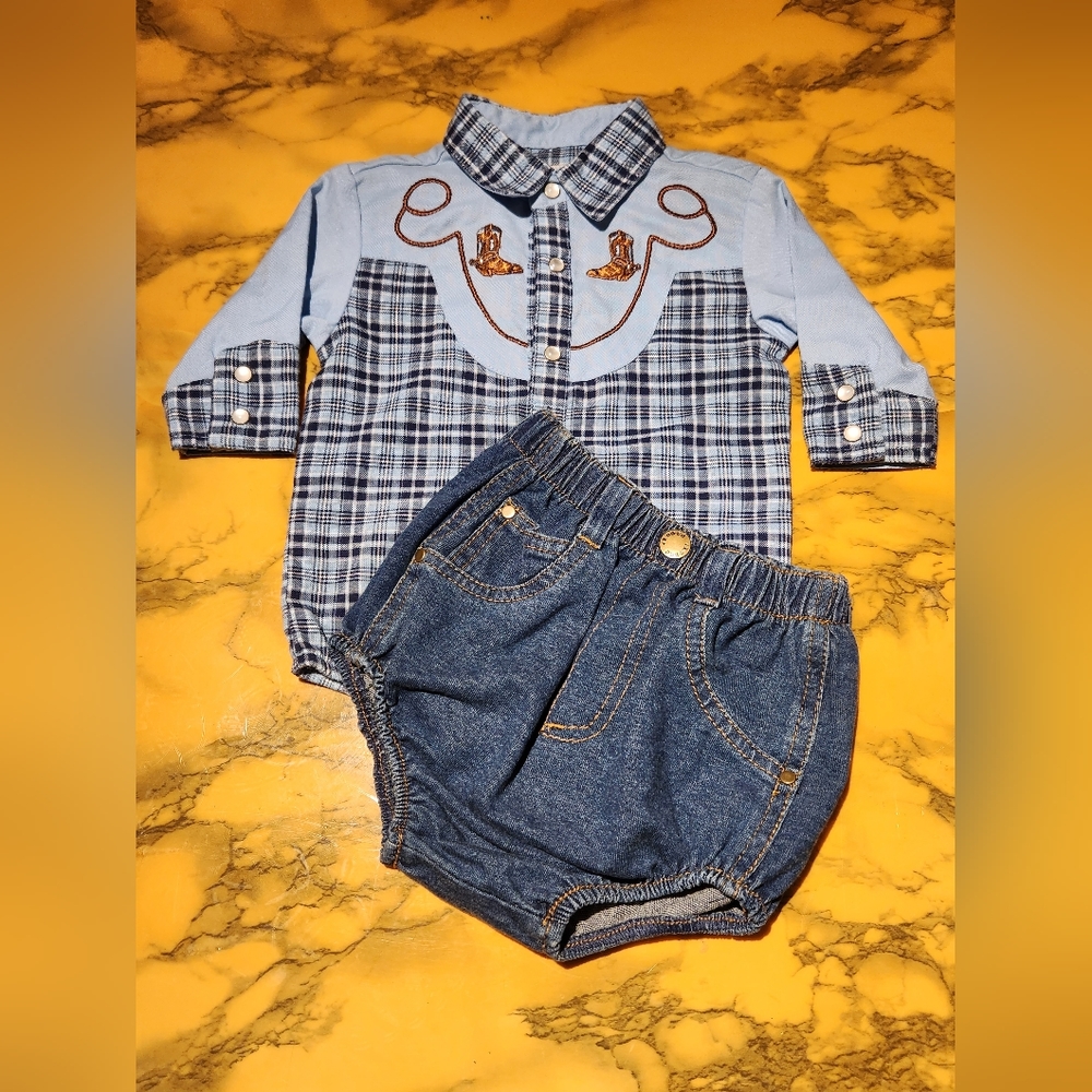 Blue plaid Western Outfit 0-3M by 4Rodeo